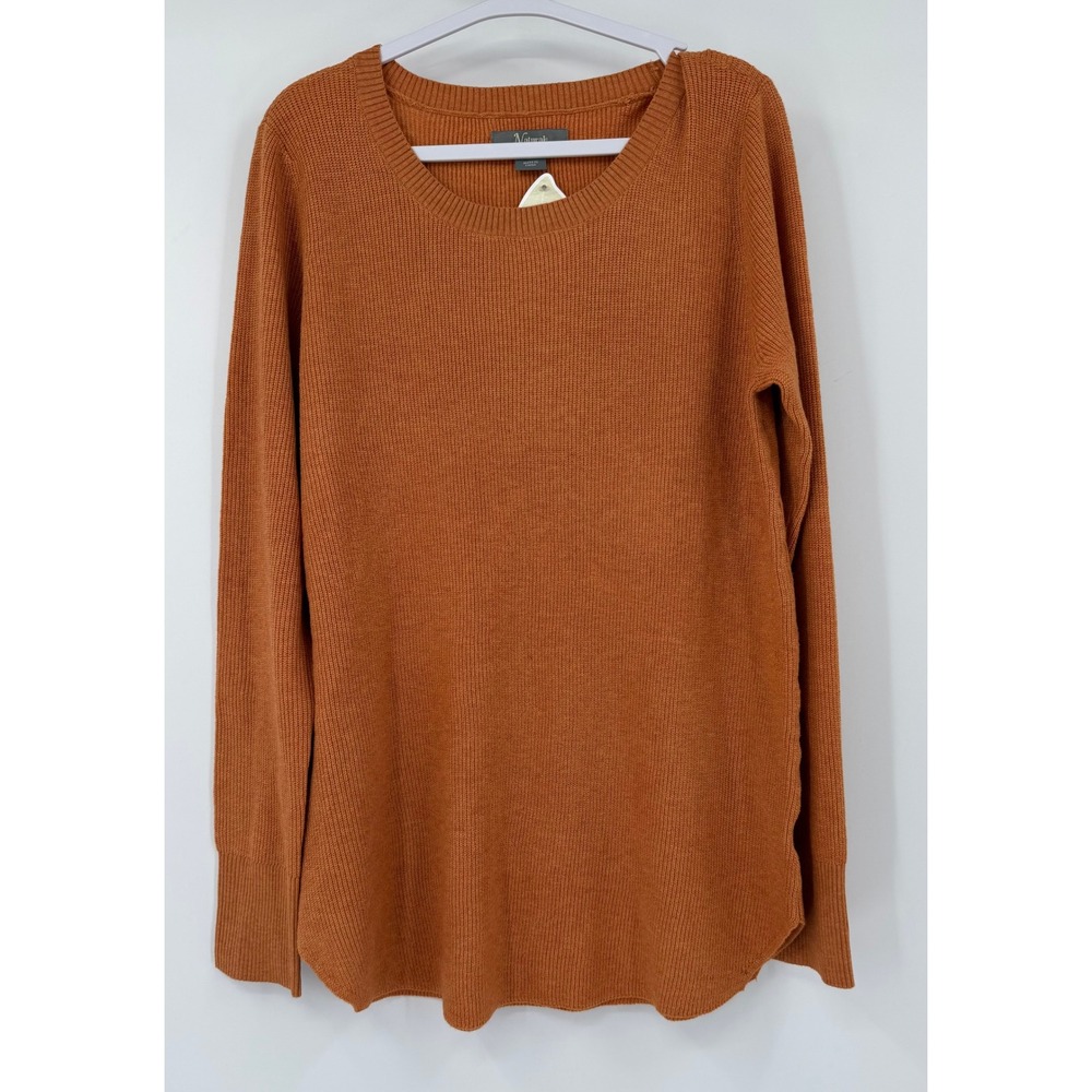 Natural Reflections Womens Rust Orange Ribbed Crew Neck Sweater Recycled Fiber M